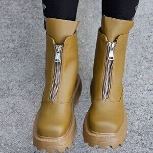 Womens Platform Combat Ankle Boots Olive Color